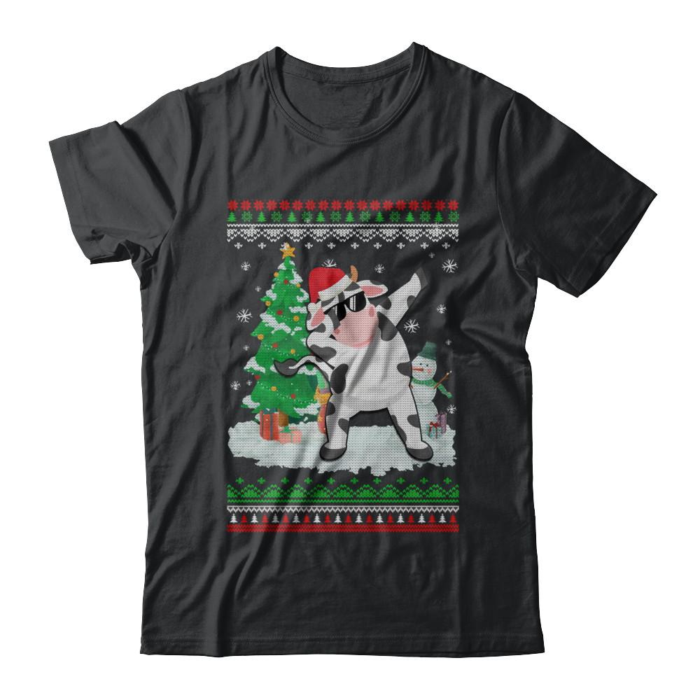 Santa Hat Cow Dabbing Christmas Ugly Sweater-T-Shirt & Sweatshirt-Classic T-Shirt-Black