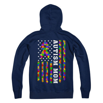 Proud Autism Mom Us Flag Autistic Mommy Mothers Day-T-Shirt & Hoodie-Hanes - Heavyweight Pullover Hoodie-Navy