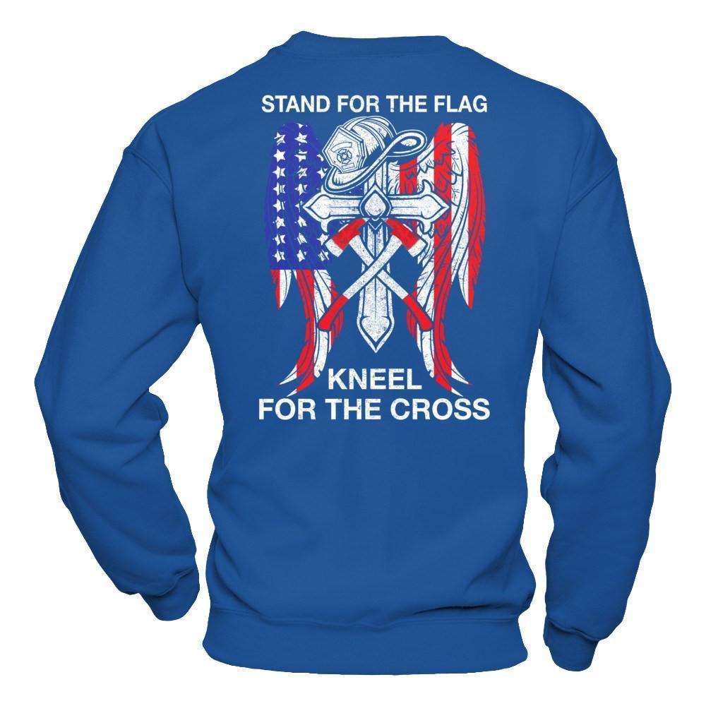 Firefighter Stand For The Flag Kneel For The Cross-T-Shirt & Hoodie-Crewneck Sweatshirt-Royal