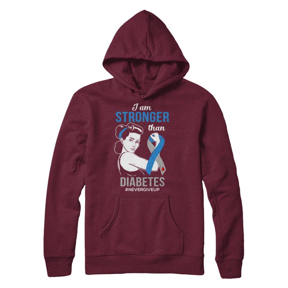 I Am Stronger Than Diabetes Awareness Support-T-Shirt & Hoodie-Pullover Hoodie-Maroon