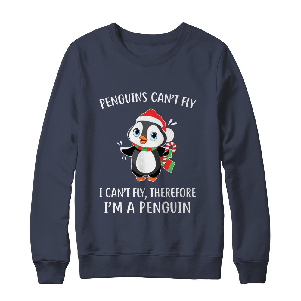 Funny Penguin I Can't Fly Christmas Gift-T-Shirt & Sweatshirt-Crewneck Sweatshirt-Navy