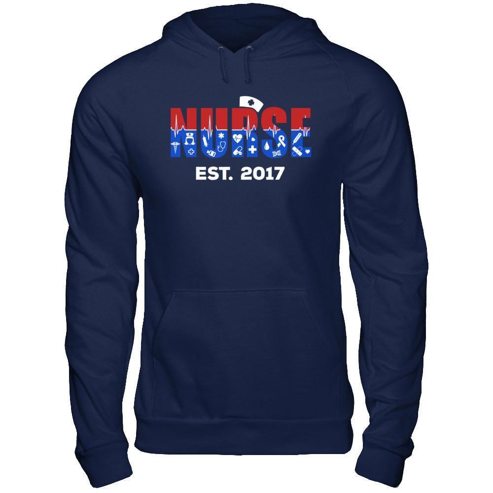 Nurses Est 2017 Graduation-T-Shirt & Hoodie-Pullover Hoodie-Navy
