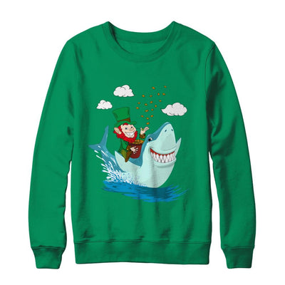 St Patricks Day Leprechaun Riding Shark-T-Shirt & Hoodie-Crewneck Sweatshirt-Irish Green