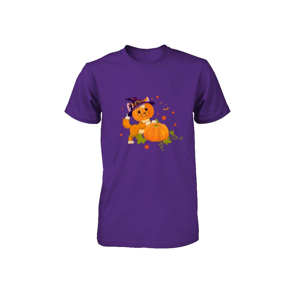 Funny Halloween Cat Pumpkin Costume Youth-Youth Shirt-