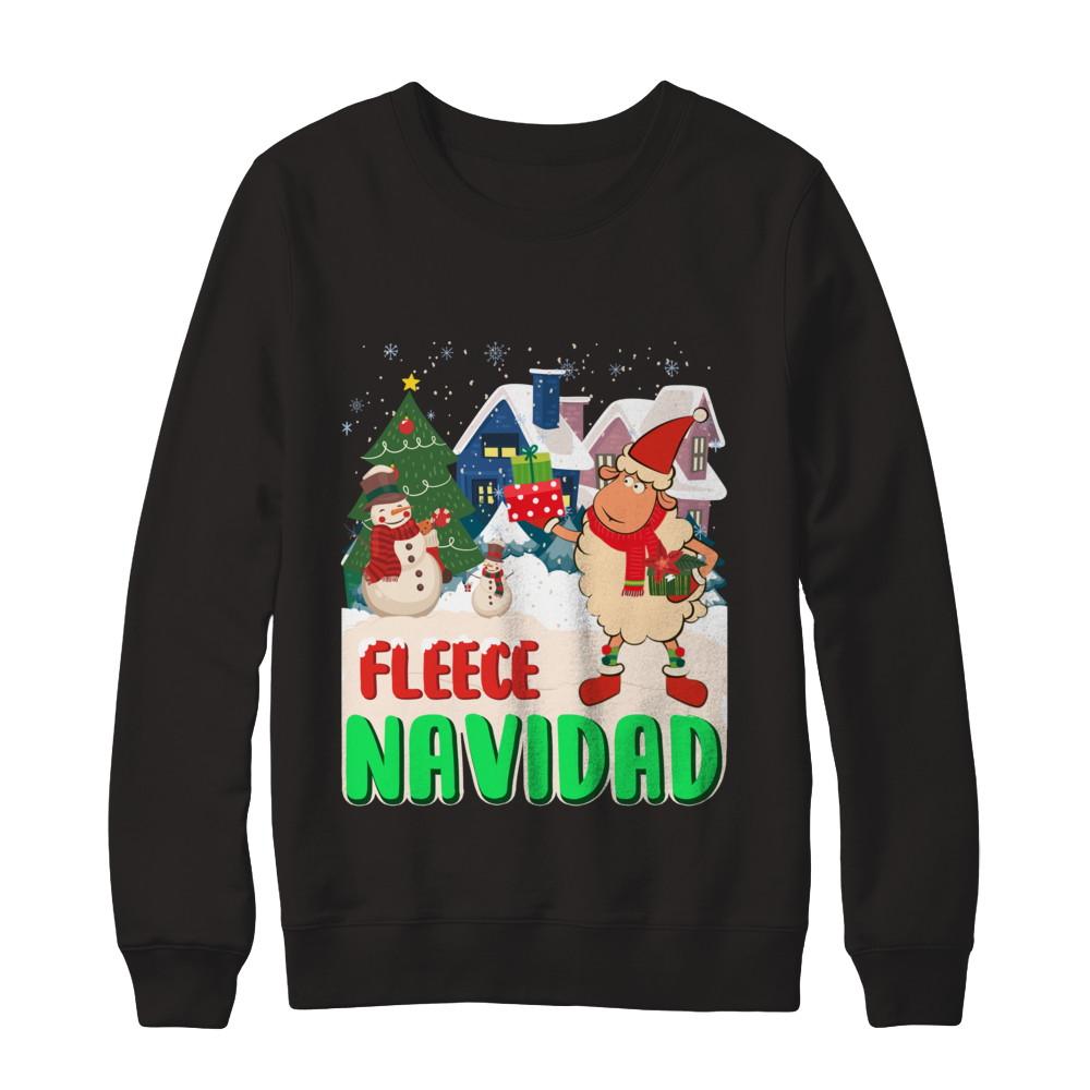 Fleece Navidad Sheep Lamb Christmas Gifts Spanish-T-Shirt & Sweatshirt-Crewneck Sweatshirt-Black