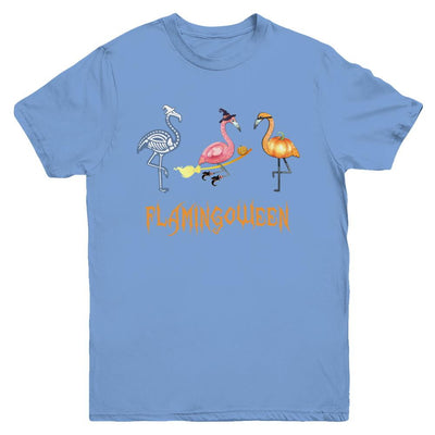 Funny Flamingo Halloween Flamingoween Youth-Youth Shirt-Youth T-Shirt-Carolina Blue