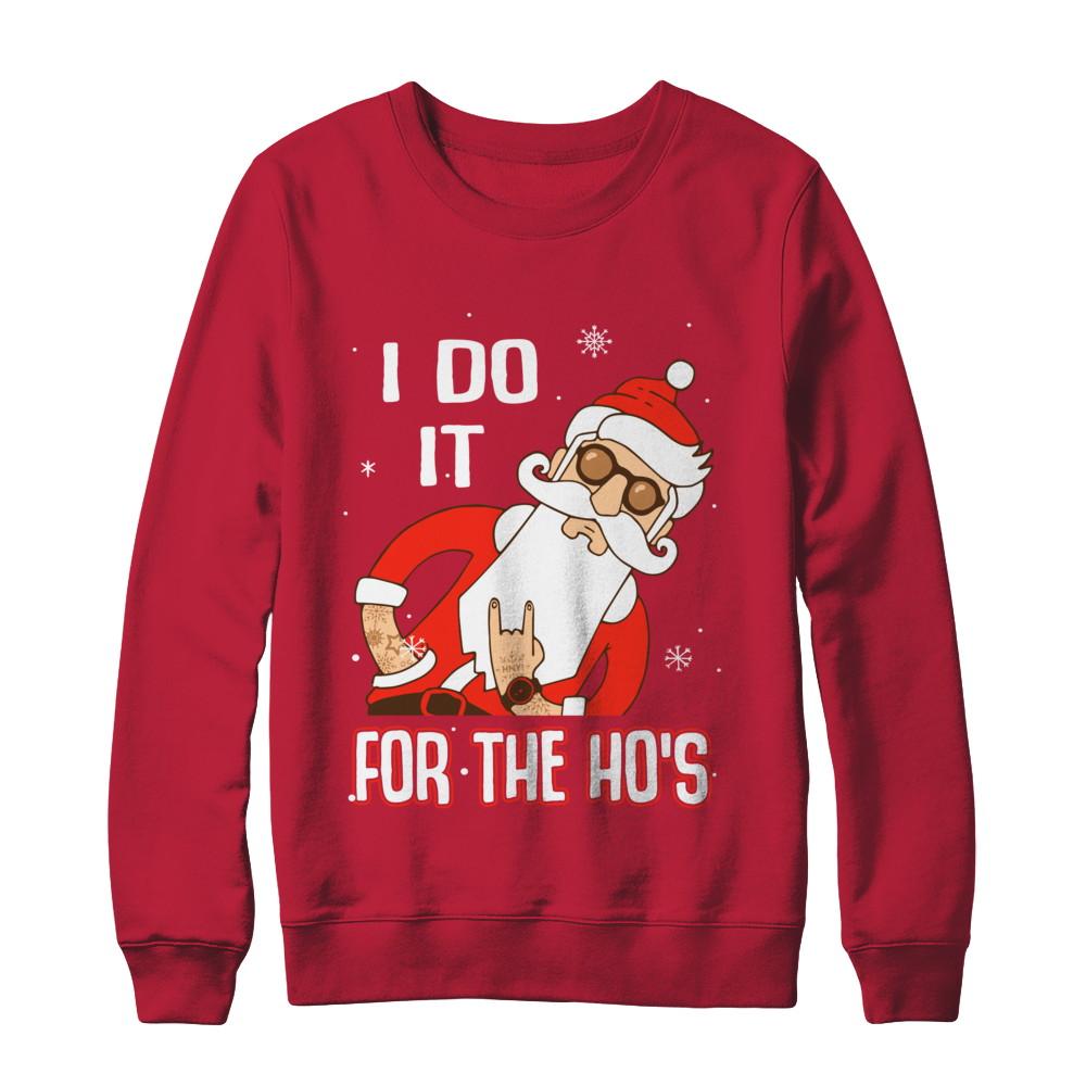 I Do It For The Ho's Funny Santa Christmas-T-Shirt & Sweatshirt-Crewneck Sweatshirt-Red