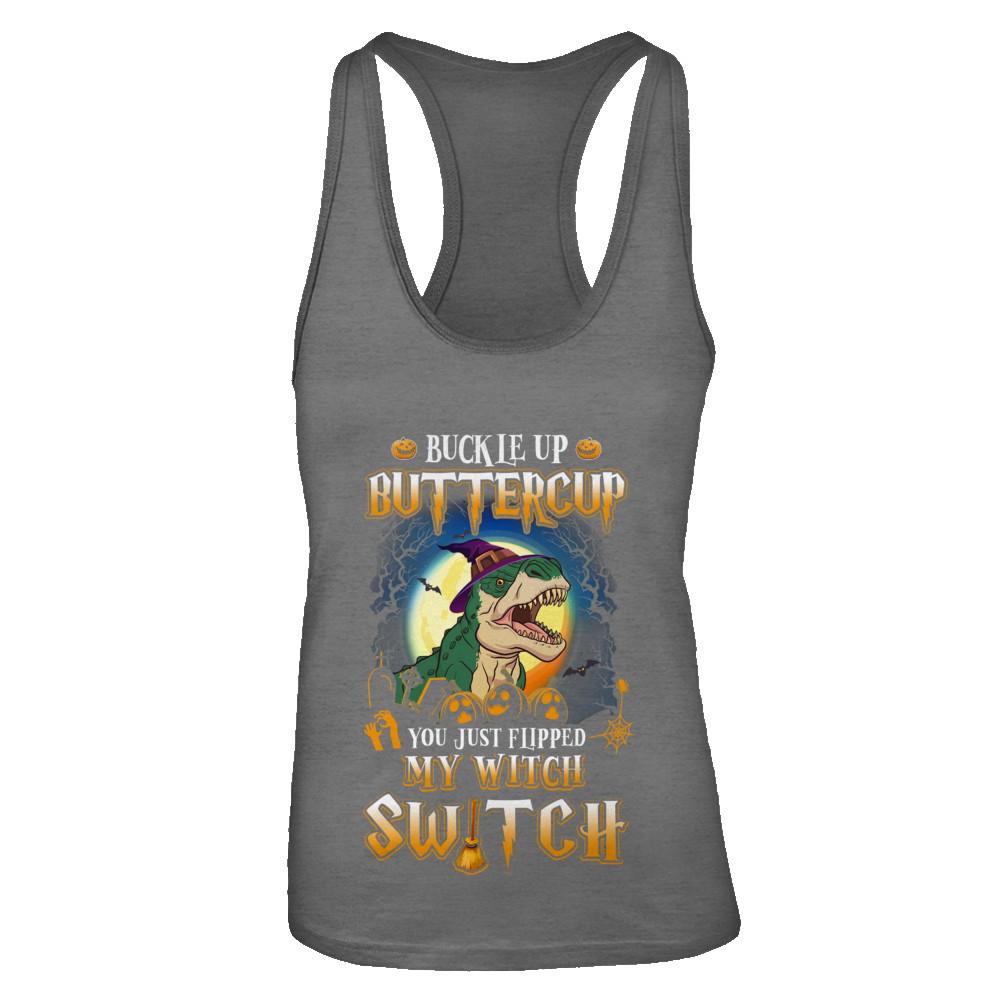 Buckle Up Buttercup Halloween Witch Dinosaur Costume-T-Shirt & Tank Top-Women's Ideal Racerback Tank-Dark Grey