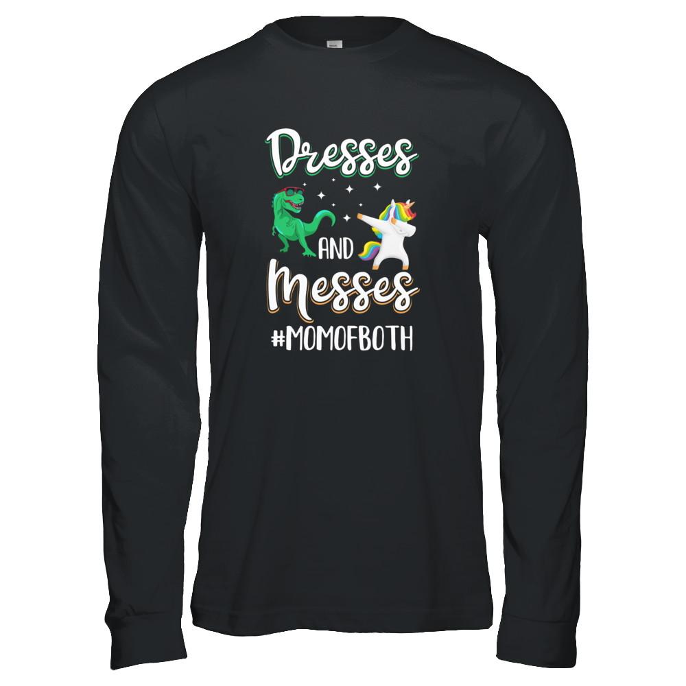 Dresses And Messes Mom Of Both Funny Gift For Mom-T-Shirt & Tank Top-Long Sleeve T-Shirt-Black