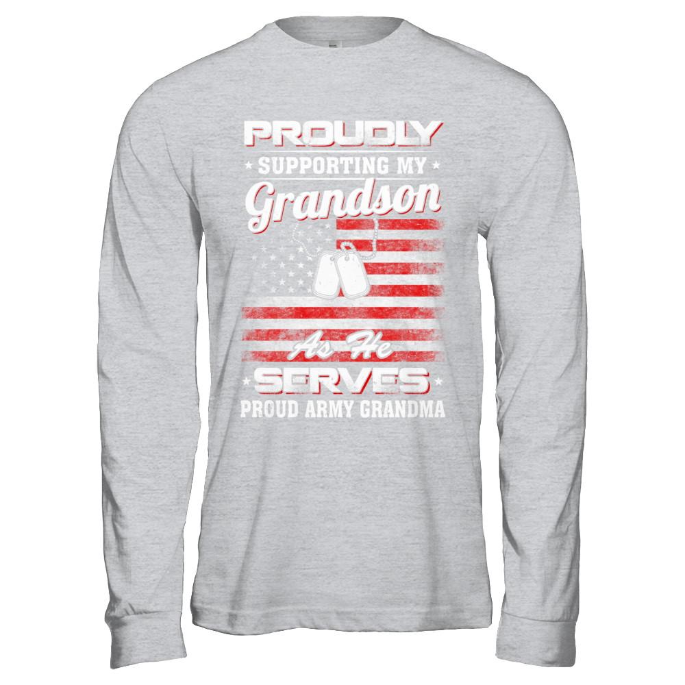 Supporting My Grandson As He Serves Proud Army Grandma-T-Shirt & Hoodie-Long Sleeve T-Shirt-Sport Grey