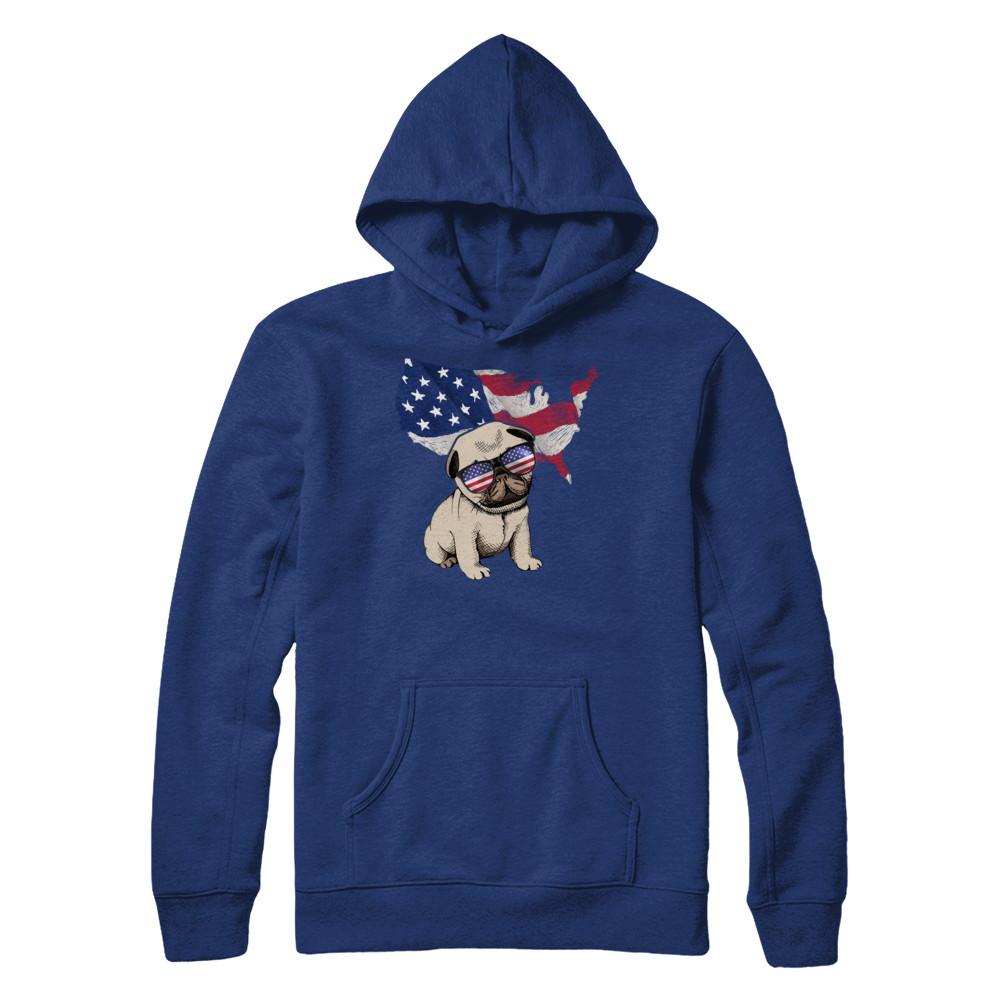 Funny Patriot Pug Dog 4Th Of July American Flag-T-Shirt & Hoodie-Pullover Hoodie-Deep Royal