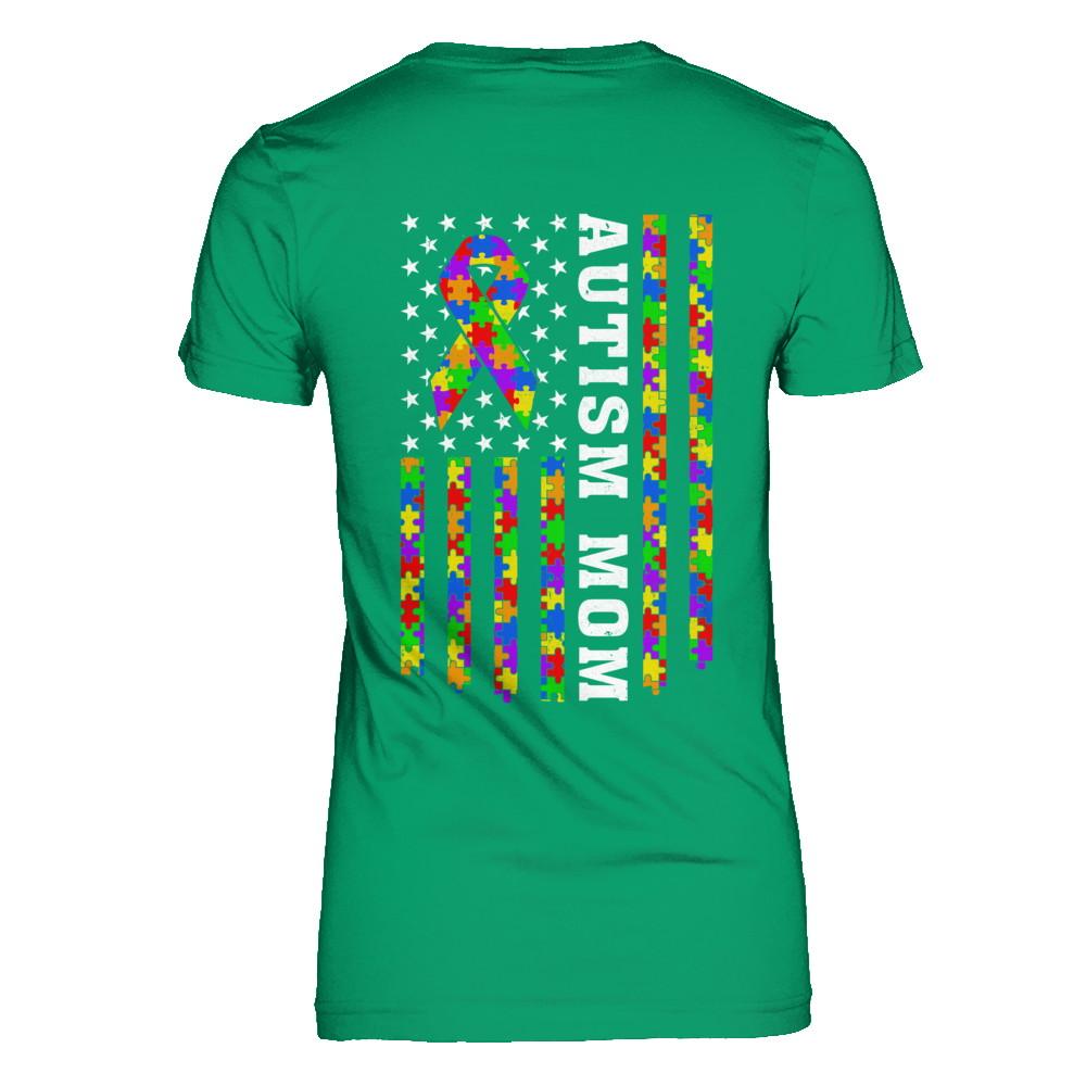Proud Autism Mom Us Flag Autistic Mommy Mothers Day-T-Shirt & Hoodie-Women's T-Shirt-Irish Green