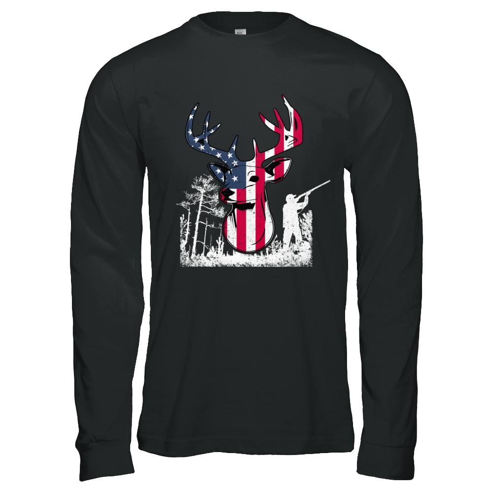 American Flag Hunting Dear Vintage 4Th July Gifts-T-Shirt & Hoodie-Long Sleeve T-Shirt-Black
