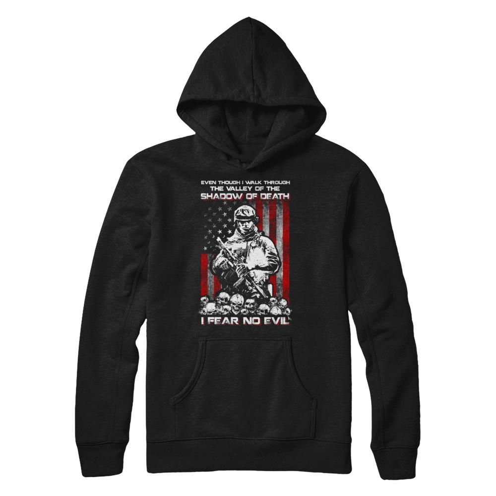 Veteran I Walk Through Shadow Of Death I Fear No Evil-T-Shirt & Hoodie-Pullover Hoodie-Black
