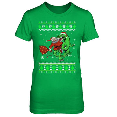 Santa Riding Dinosaur T-Rex Ugly Christmas Sweater-T-Shirt & Sweatshirt-Women's T-Shirt-Irish Green