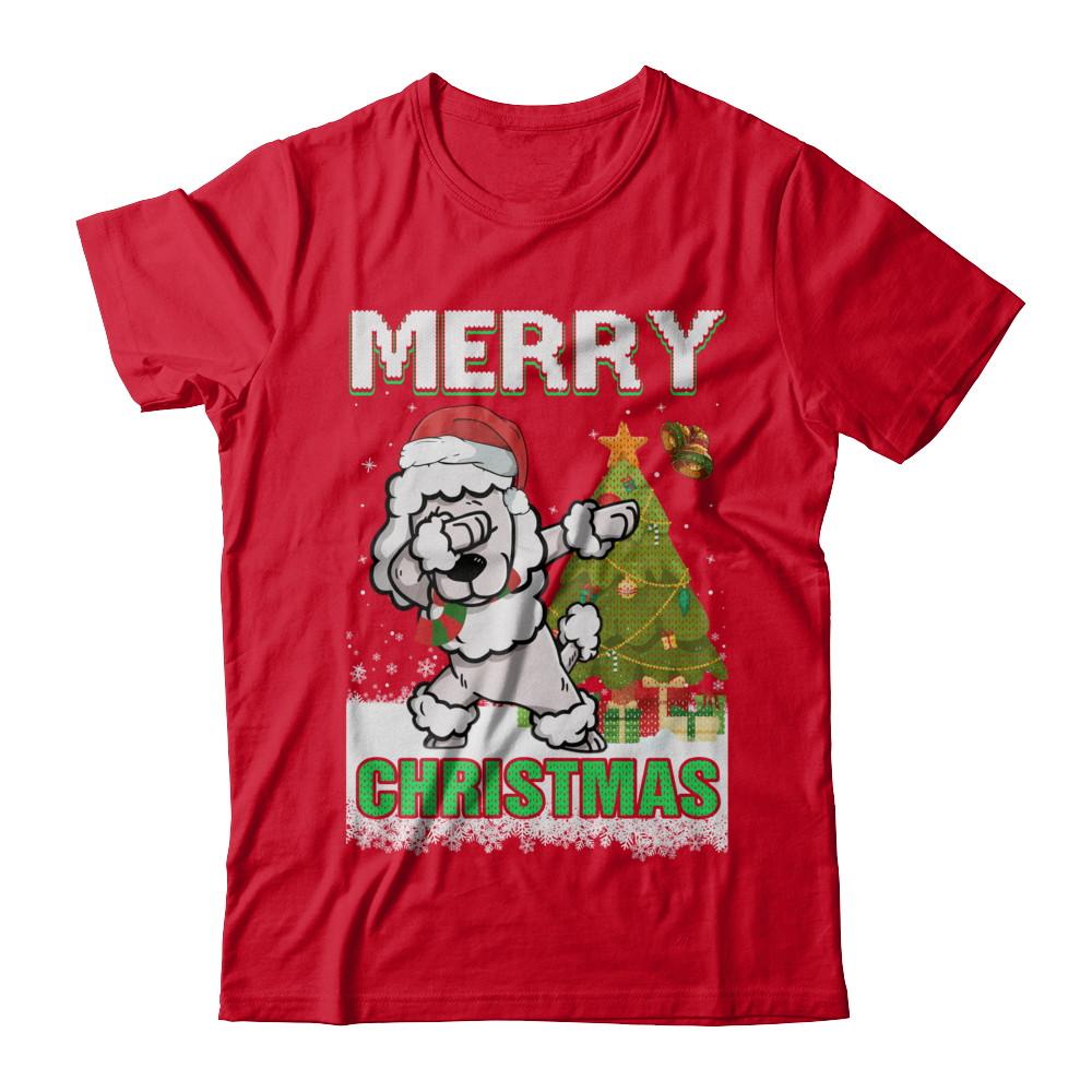 Cute Poodle Claus Merry Christmas Ugly Sweater-T-Shirt & Sweatshirt-Premium T-Shirt-Red