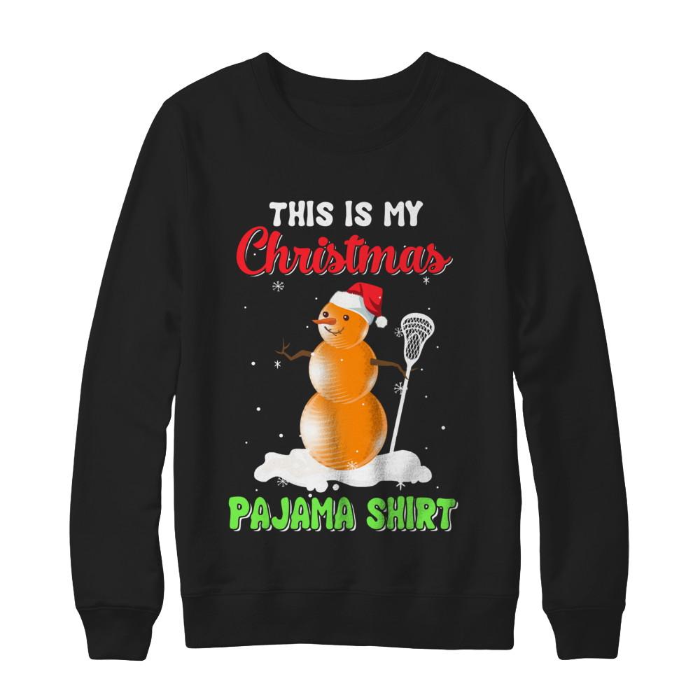 This Is My Christmas Pajama Xmas Snowman Lacrosse-T-Shirt & Sweatshirt-Crewneck Sweatshirt-Black