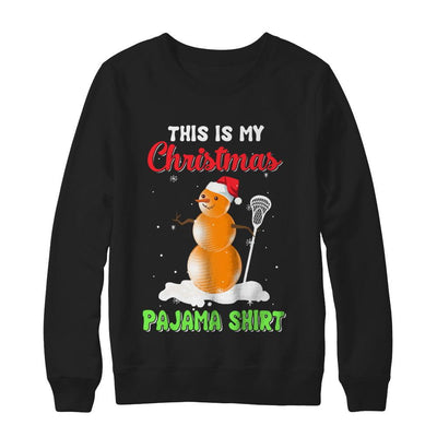 This Is My Christmas Pajama Xmas Snowman Lacrosse-T-Shirt & Sweatshirt-Crewneck Sweatshirt-Black