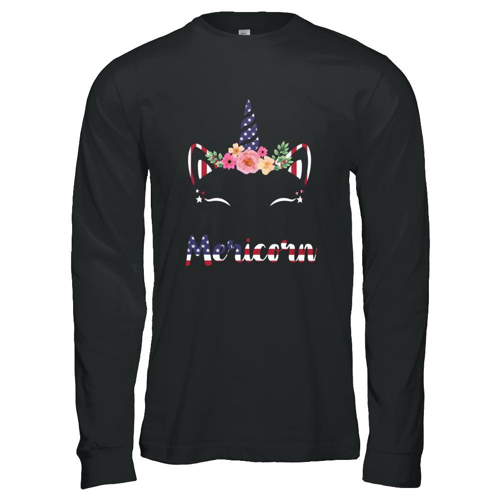 Independence Day Patriotic 4Th Of July Cat Unicorn Mericorn-T-Shirt & Hoodie-Long Sleeve T-Shirt-Black