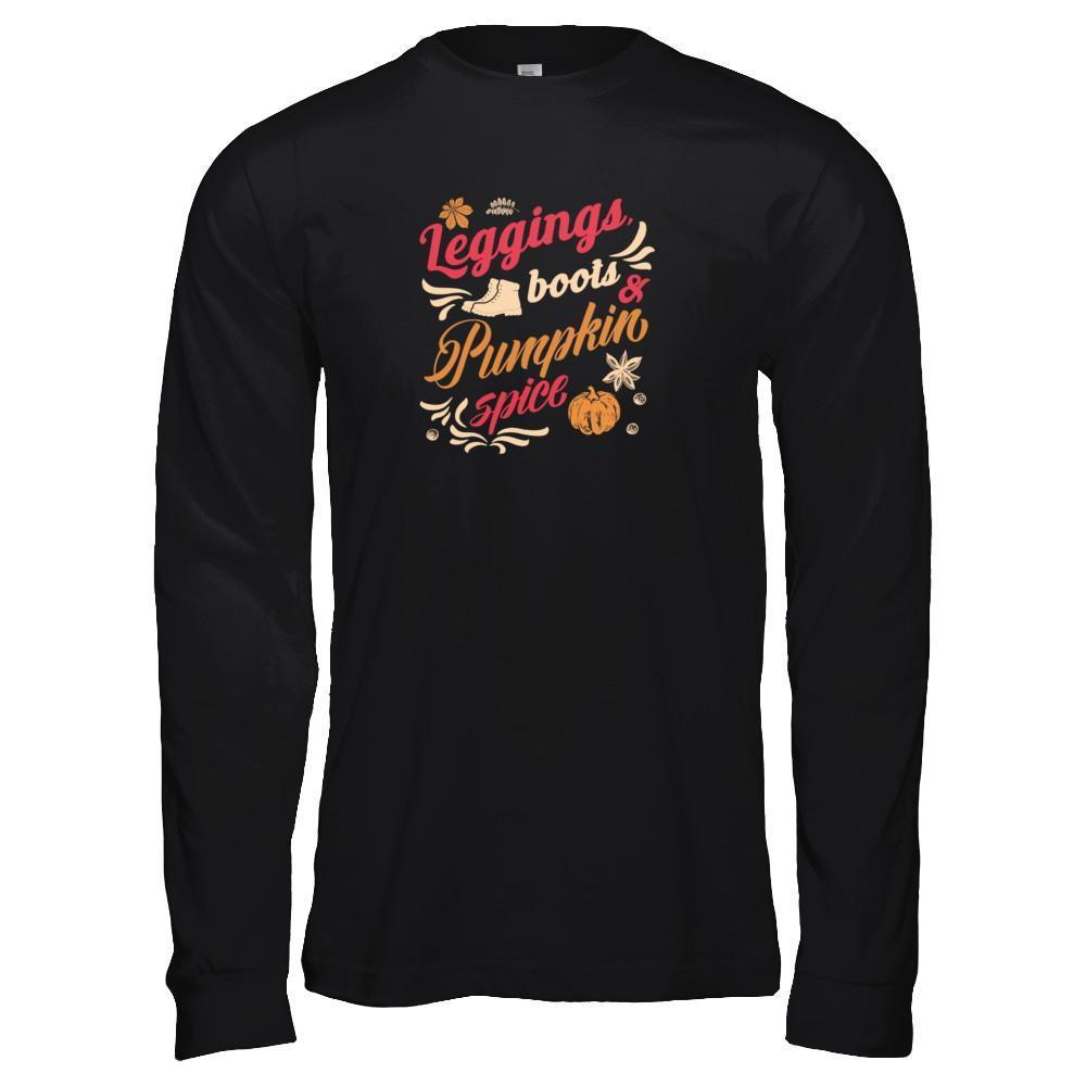 Leggings Boots Pumkin Spice-T-Shirt & Tank Top-Long Sleeve T-Shirt-Black