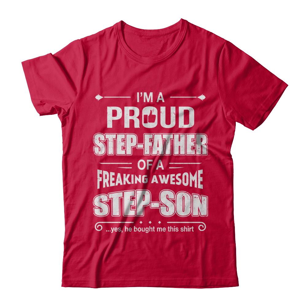 I'm A Proud Step-Father Of Awesome Step-Son Fathers Day-T-Shirt & Hoodie-Classic T-Shirt-Red