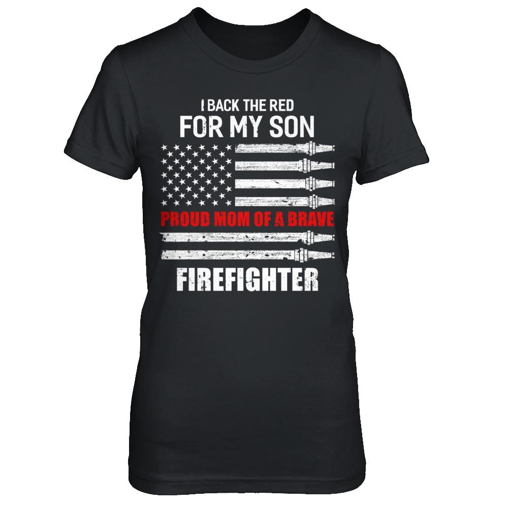 I Back The Red For My Son Proud Mom Firefighter-T-Shirt & Hoodie-Women's T-Shirt-Black