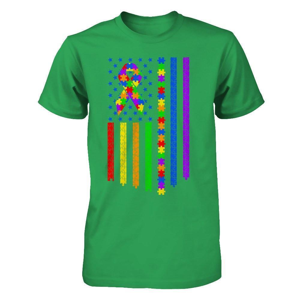 Autism Awarenes American Flag-T-Shirt & Hoodie-Premium T-Shirt-Kelly Green