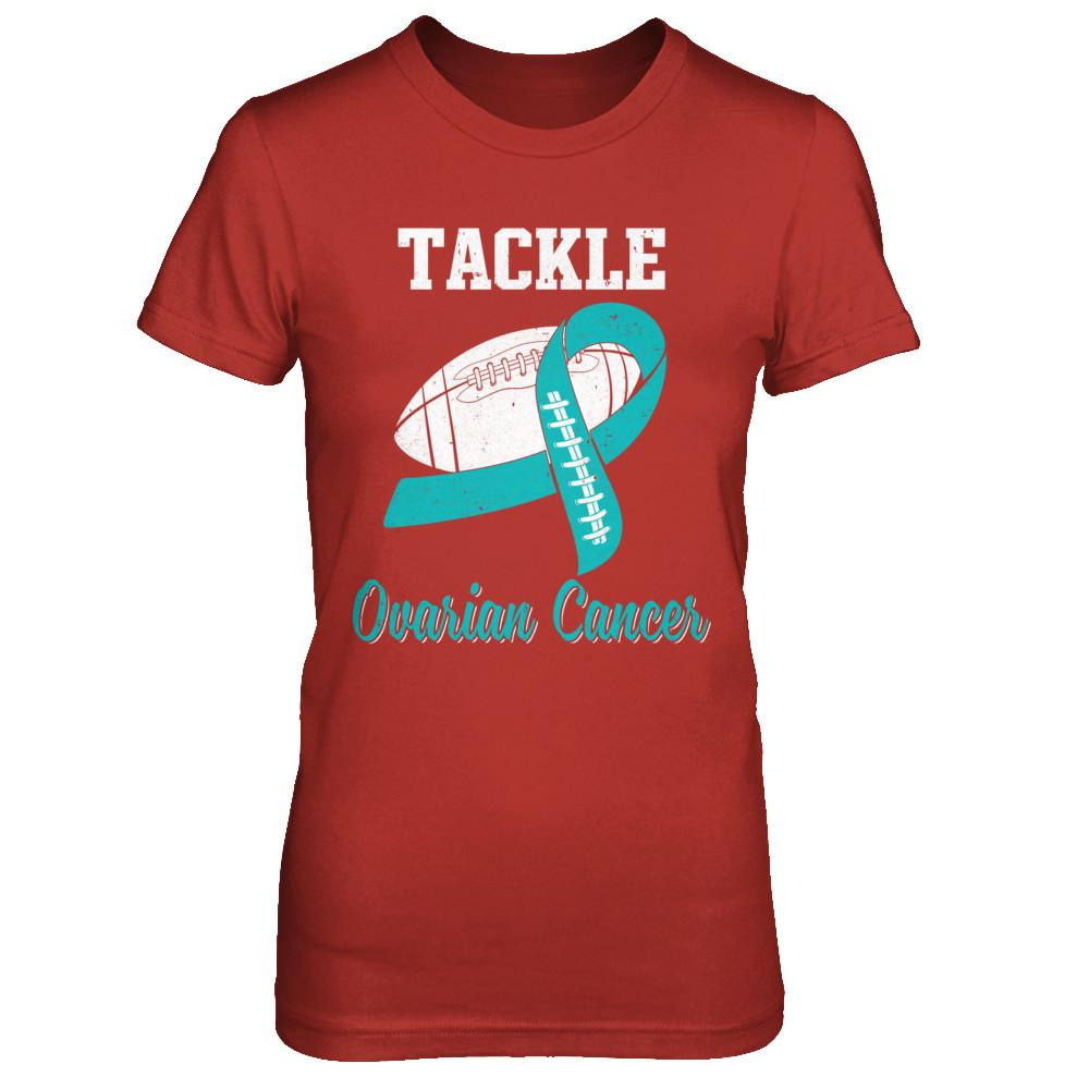 Football Survivor Tackle Teal Ovarian Cancer Awareness-T-Shirt & Hoodie-Women's T-Shirt-Red