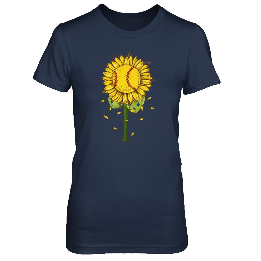 Sunflower Softball Mom Daughter Lover Gift-T-Shirt & Tank Top-Women's T-Shirt-Navy