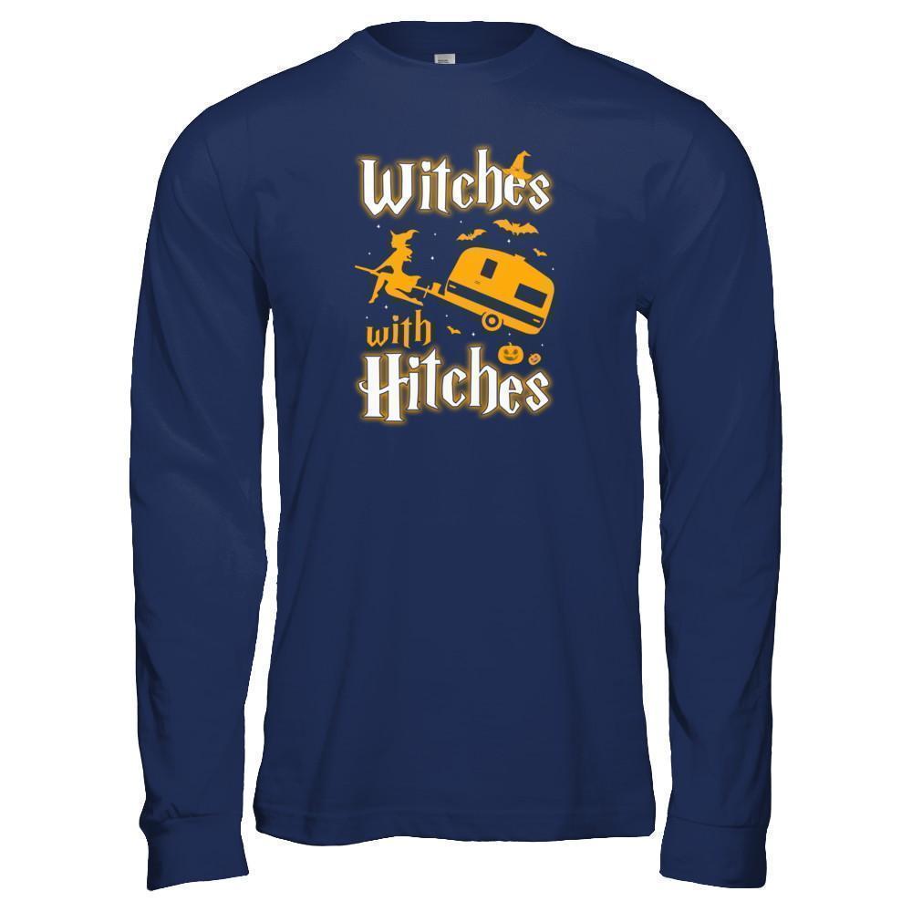 Witches With Hitches Camping Funny Halloween-T-Shirt & Tank Top-Long Sleeve T-Shirt-Navy