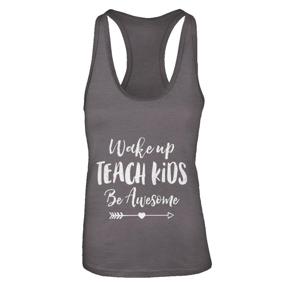 Wake Up Teach Kids Be Awesome-T-Shirt & Tank Top-Women's Ideal Racerback Tank-Dark Grey