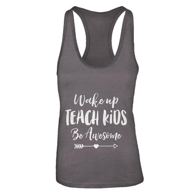 Wake Up Teach Kids Be Awesome-T-Shirt & Tank Top-Women's Ideal Racerback Tank-Dark Grey