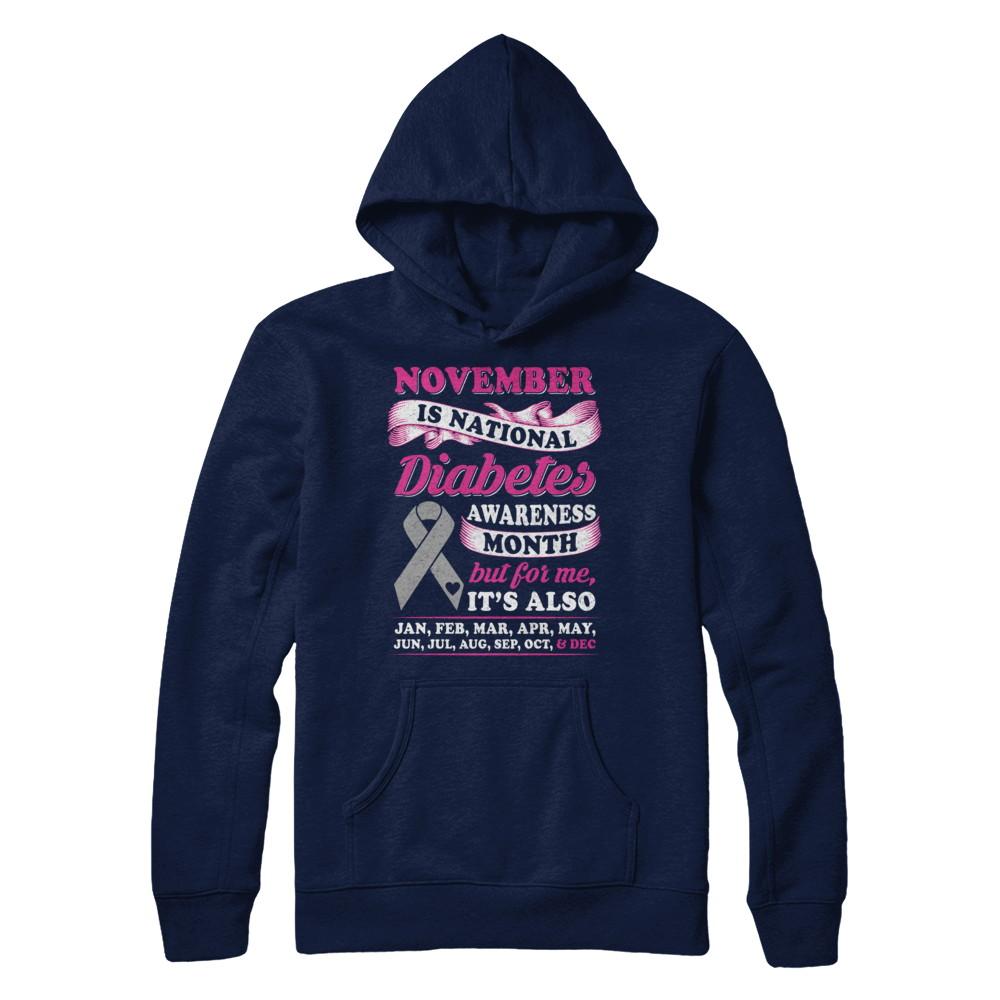 November Is National Diabetes Awareness Month-T-Shirt & Hoodie-Pullover Hoodie-Navy