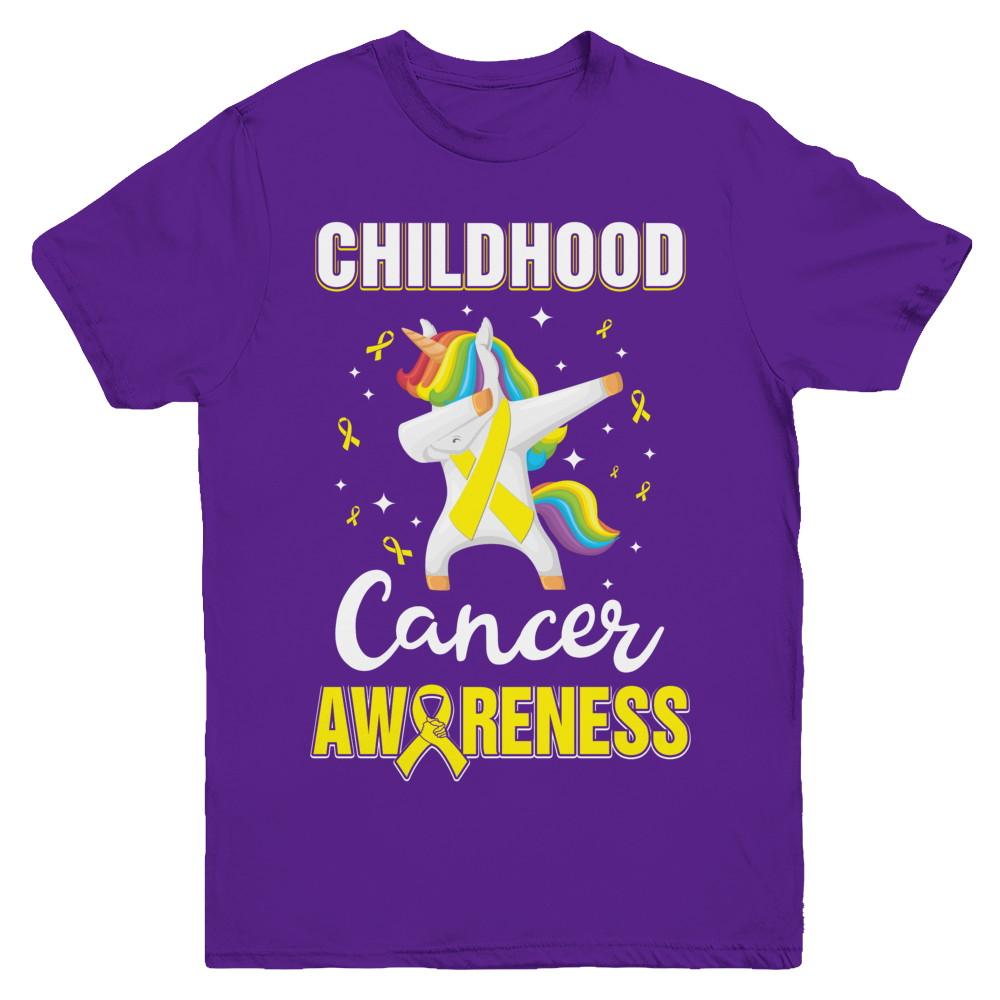 Childhood Cancer Awareness Cute Unicorn Warrior Youth-Youth Shirt-Youth T-Shirt-Purple