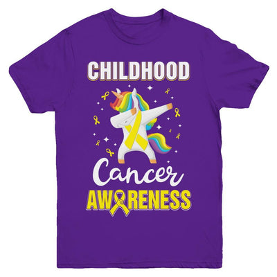 Childhood Cancer Awareness Cute Unicorn Warrior Youth-Youth Shirt-Youth T-Shirt-Purple