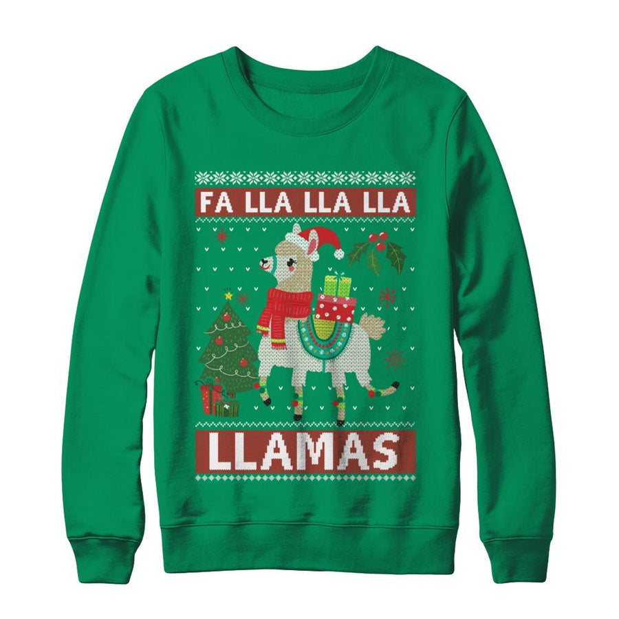 Fa Lla Lla Llama Christmas Singing Cute Ugly Sweater-T-Shirt & Sweatshirt-Crewneck Sweatshirt-Irish Green