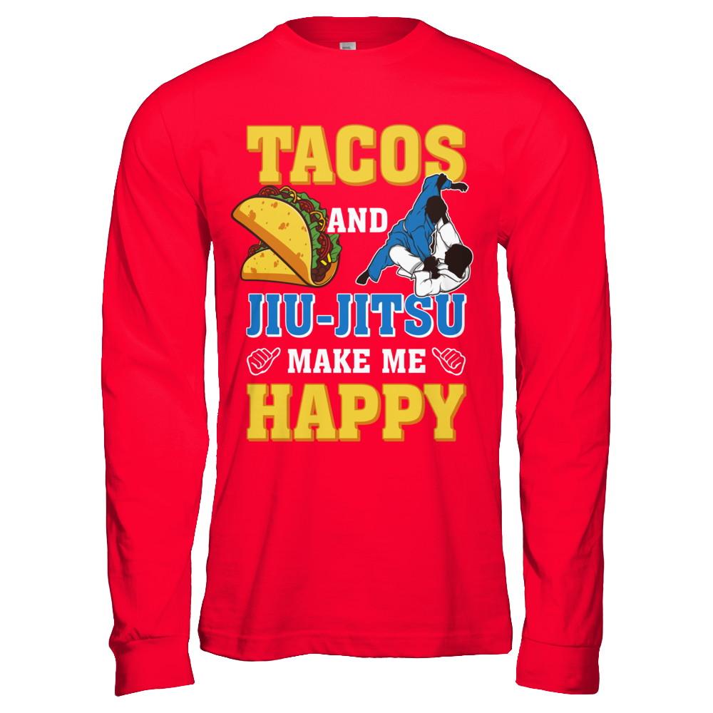 Tacos And Jiu Jitsu Make Me Happy-T-Shirt & Hoodie-Long Sleeve T-Shirt-Red