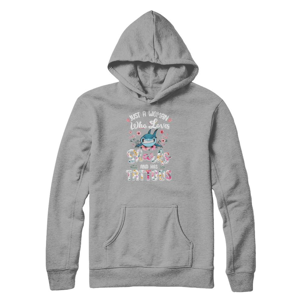 Just A Woman Who Loves Sharks And Has Tattoos-T-Shirt & Tank Top-Pullover Hoodie-Light Steel