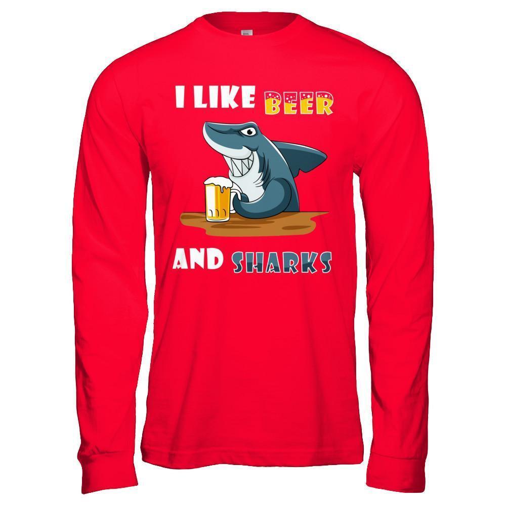 I Like Beer And Sharks-T-Shirt & Hoodie-Long Sleeve T-Shirt-Red