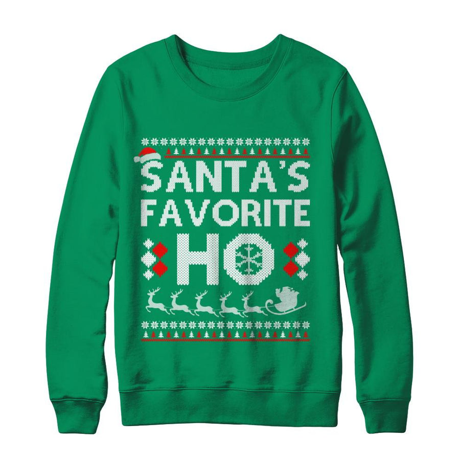 Santa's Favorite Ho Funny Ugly Sweater Christmas-T-Shirt & Sweatshirt-Crewneck Sweatshirt-Irish Green