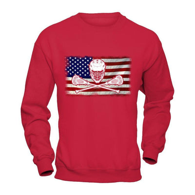 Lacrosse Helmet Crossed America Flag-T-Shirt & Hoodie-Crewneck Sweatshirt-Red