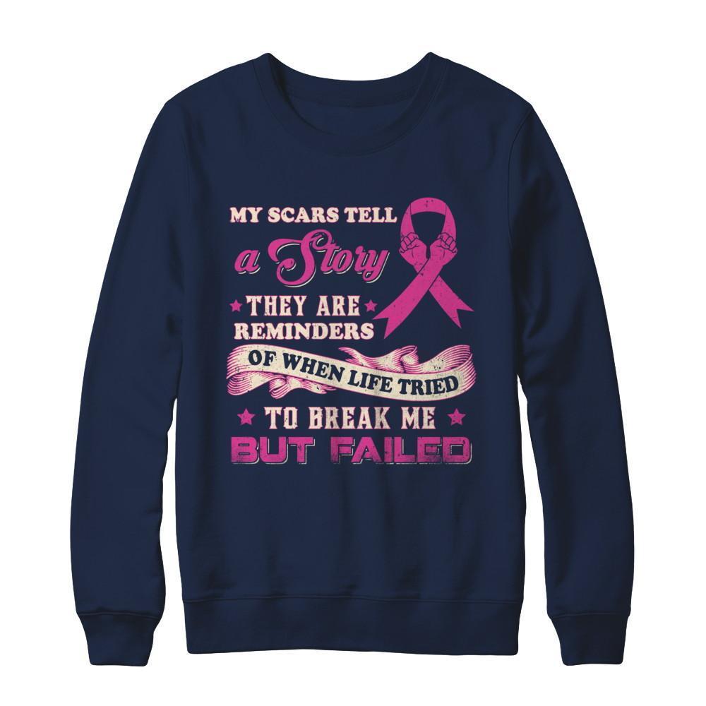 My Scars Tell A Story Breast Cancer Awareness-T-Shirt & Sweatshirt-Crewneck Sweatshirt-Navy