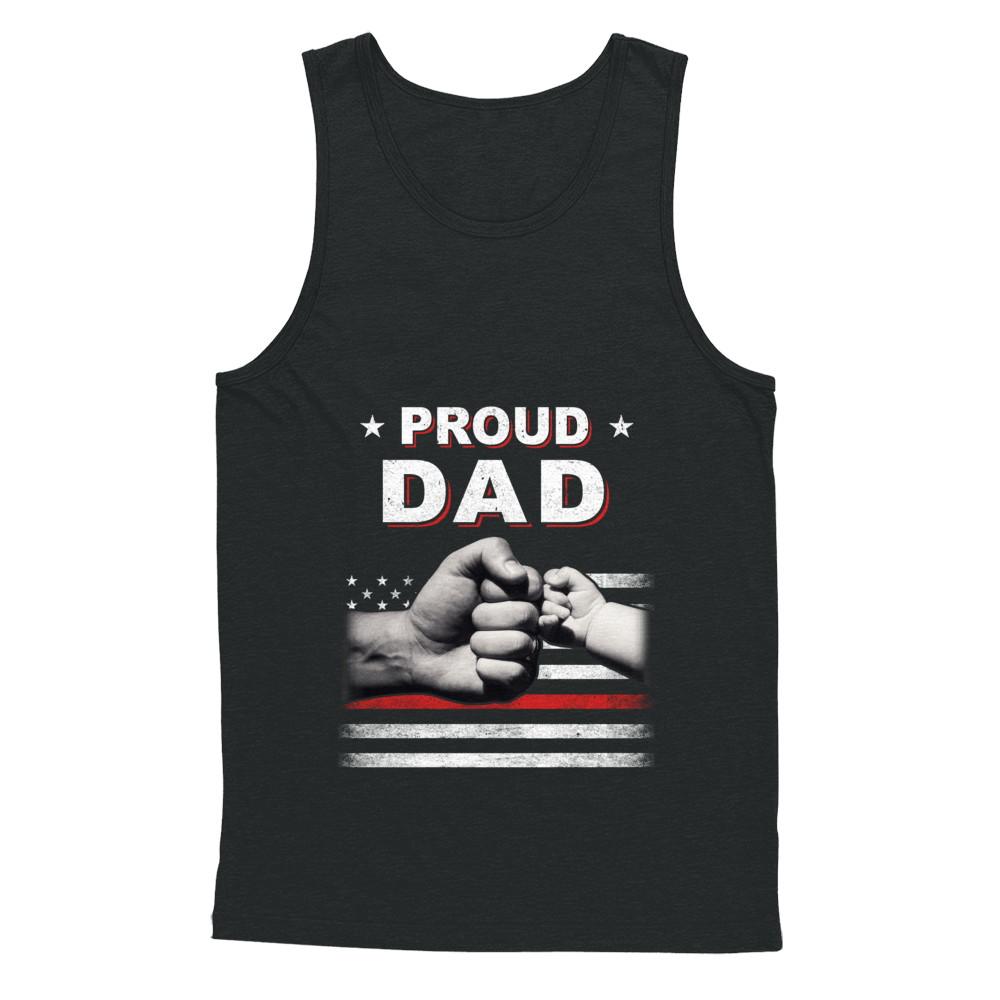 Proud Dad Fireman Firefighter Thin Red Line Flag Fathers Day-T-Shirt & Hoodie-Unisex Tank-Black