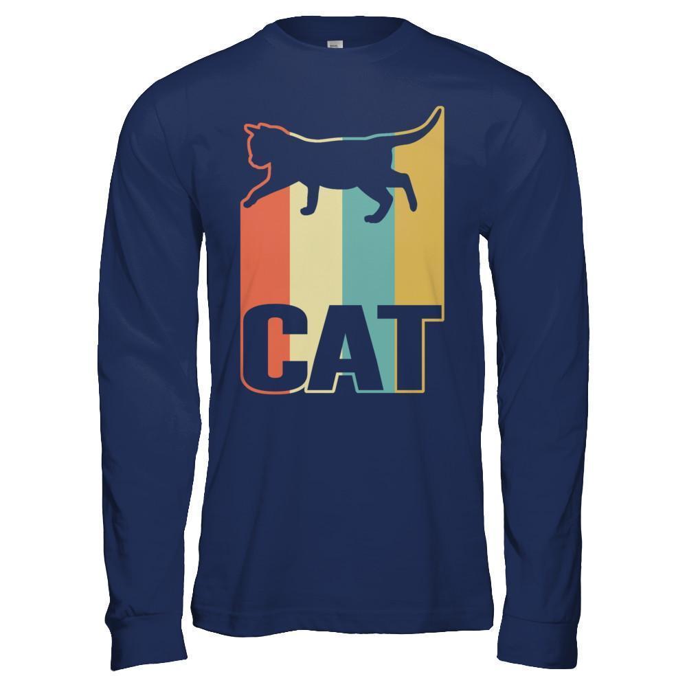 Classic Vintage Retro Style Cat-T-Shirt & Hoodie-Long Sleeve T-Shirt-Navy