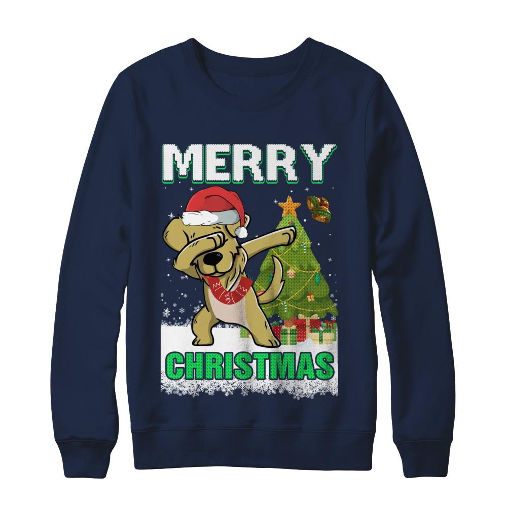 Cute Golden Retriever Claus Merry Christmas Ugly Sweater-T-Shirt & Sweatshirt-Crewneck Sweatshirt-Navy