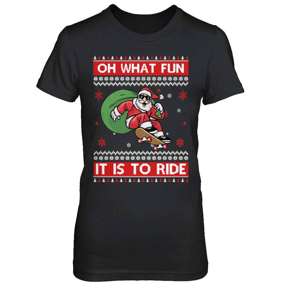 Oh What Fun It Is To Ride Skateboard Christmas Sweater-T-Shirt & Sweatshirt-Women's T-Shirt-Black