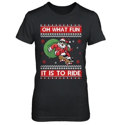 Oh What Fun It Is To Ride Skateboard Christmas Sweater-T-Shirt & Sweatshirt-Women's T-Shirt-Black
