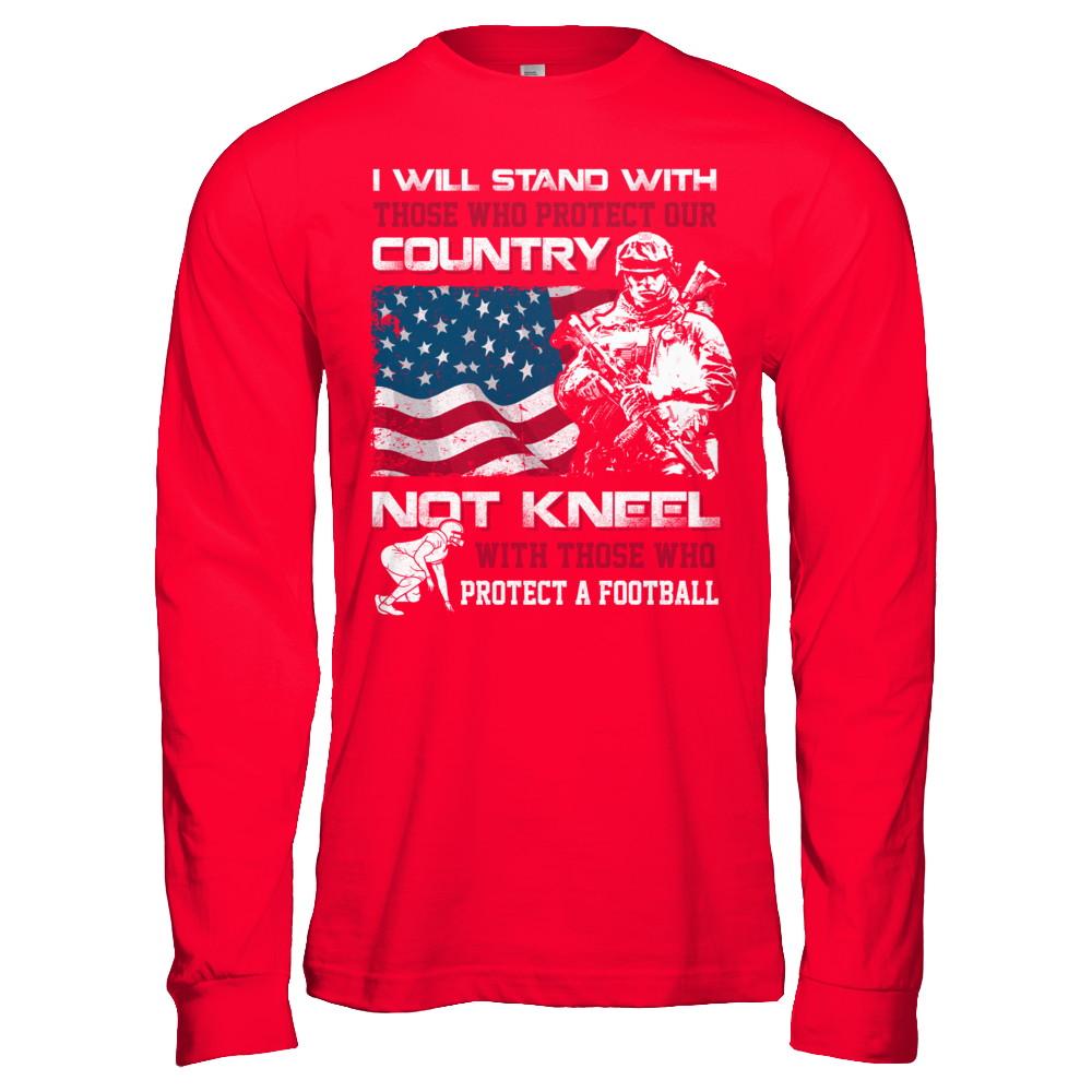 I Stand For The American Flag I Don't Kneel Football-T-Shirt & Hoodie-Long Sleeve T-Shirt-Red