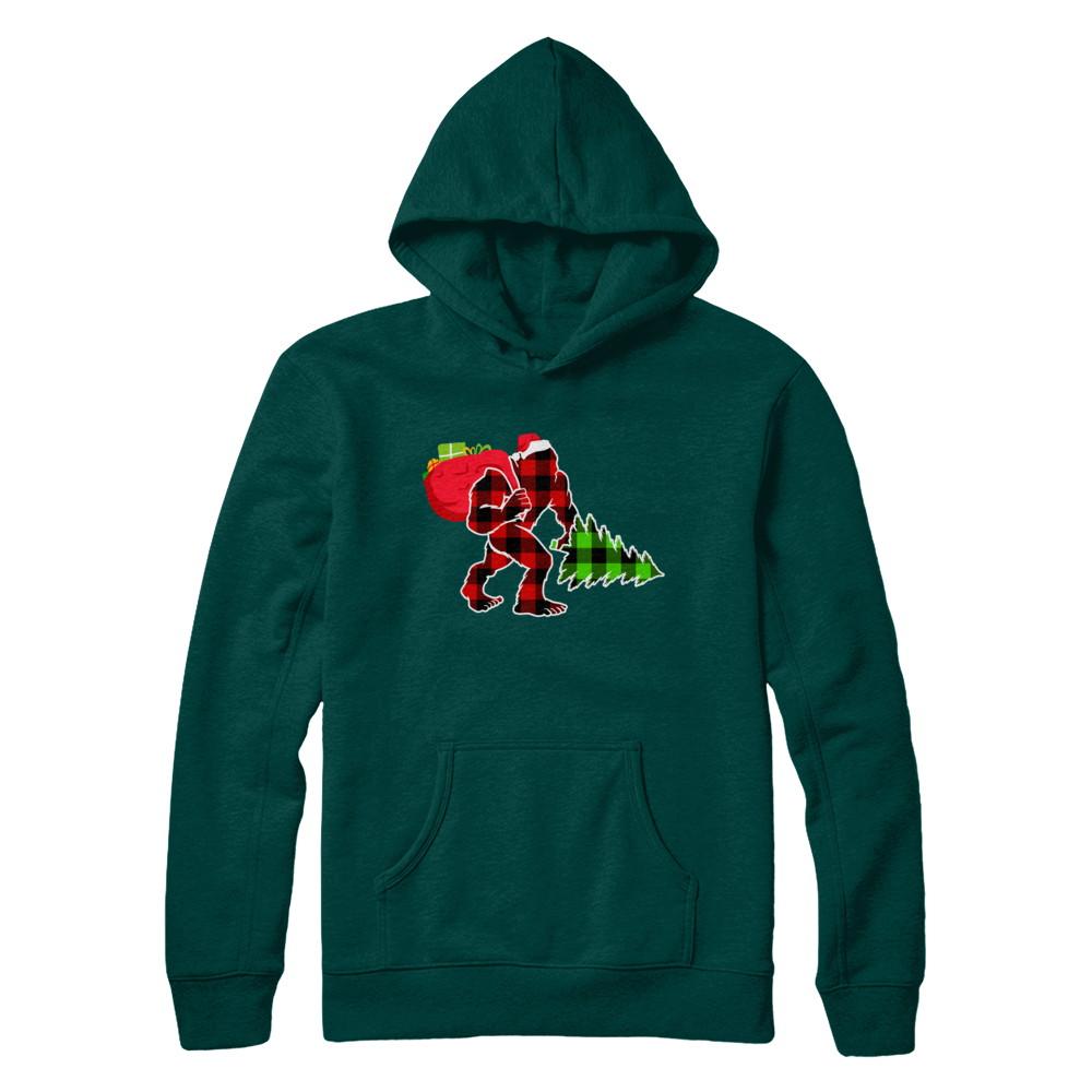 Red Plaid Bigfoot Christmas Buffalo Plaid-T-Shirt & Sweatshirt-Pullover Hoodie-Deep Forest