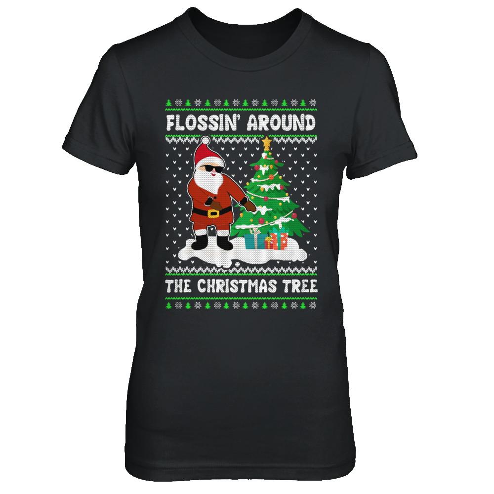Flossin' Around The Christmas Tree Flossing Ugly Sweater-T-Shirt & Sweatshirt-Women's T-Shirt-Black